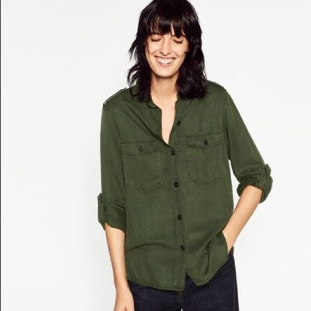 Zara Military Style Green Shacket Size Medium